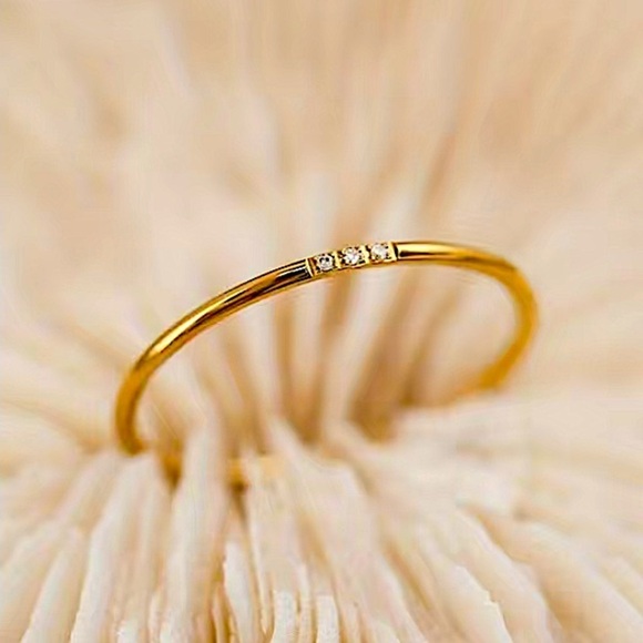 Gold Cubic Zircon Ring Minimalist, Dainty, Diamond, Two Piece, Stackable - Picture 5 of 7